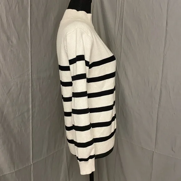 Kirundo Striped Black and White Turtleneck Sweater w/ Button Detail - Picture 2 of 7